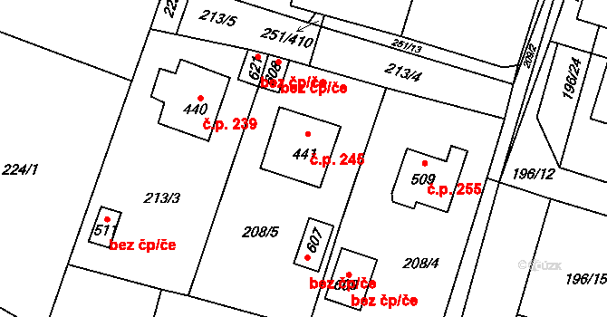Losiná 245 na parcele st. 441 v KÚ Losiná u Plzně, Katastrální mapa