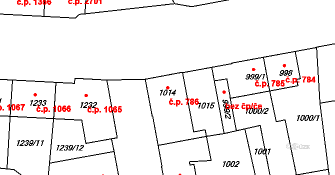 Louny 786 na parcele st. 1014 v KÚ Louny, Katastrální mapa