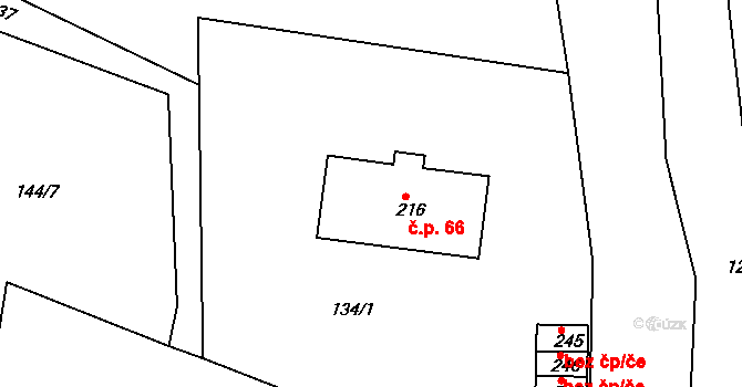 Kounov 66 na parcele st. 216 v KÚ Kounov u Dobrušky, Katastrální mapa