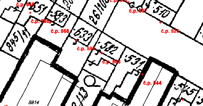 Kostice 563 na parcele st. 582 v KÚ Kostice, Katastrální mapa