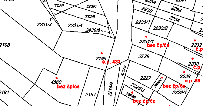Velké Pavlovice 433 na parcele st. 2199 v KÚ Velké Pavlovice, Katastrální mapa
