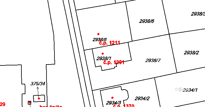 Holešov 1201 na parcele st. 2938/1 v KÚ Holešov, Katastrální mapa