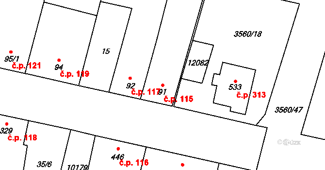 Hrabětice 115 na parcele st. 91 v KÚ Hrabětice, Katastrální mapa