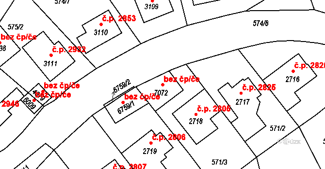 Jablonec nad Nisou 107337355 na parcele st. 7072 v KÚ Jablonec nad Nisou, Katastrální mapa