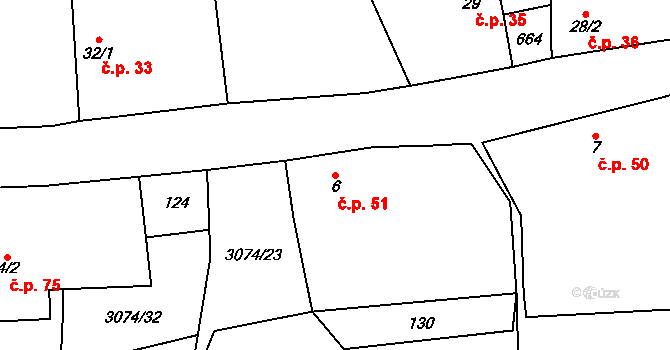 Lančov 51 na parcele st. 6 v KÚ Lančov, Katastrální mapa