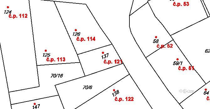 Chotěšice 121 na parcele st. 137 v KÚ Chotěšice, Katastrální mapa