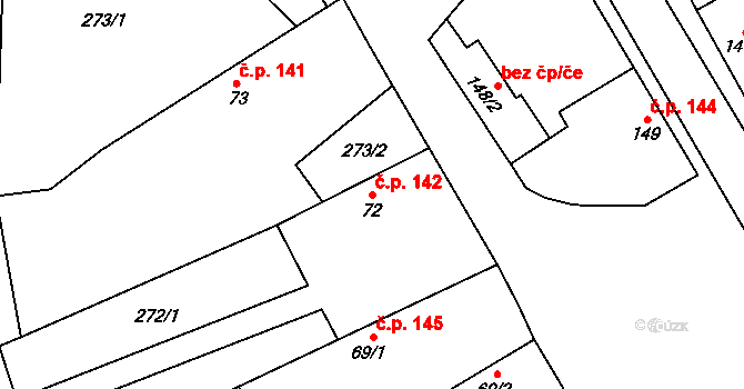 Chotusice 142 na parcele st. 72 v KÚ Chotusice, Katastrální mapa
