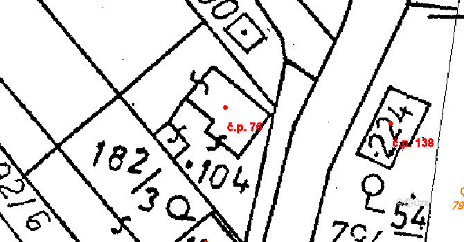 Vlkaneč 76 na parcele st. 104 v KÚ Vlkaneč, Katastrální mapa