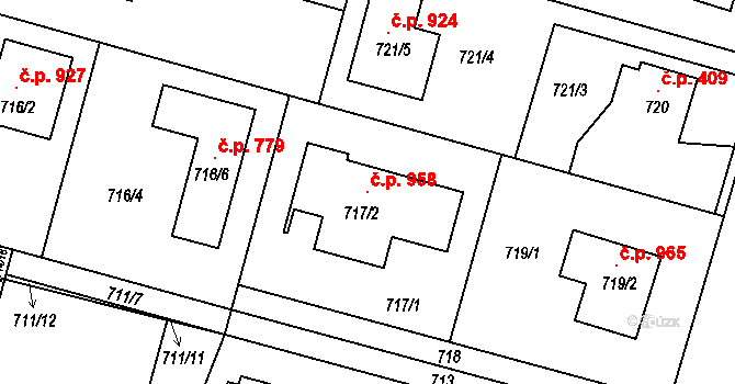 Kolovraty 958, Praha na parcele st. 717/2 v KÚ Kolovraty, Katastrální mapa