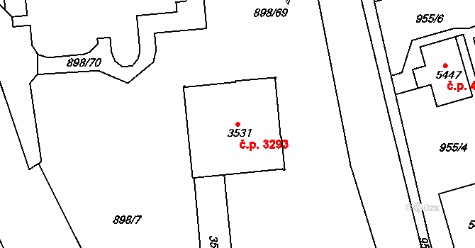 Jablonec nad Nisou 3293 na parcele st. 3531 v KÚ Jablonec nad Nisou, Katastrální mapa