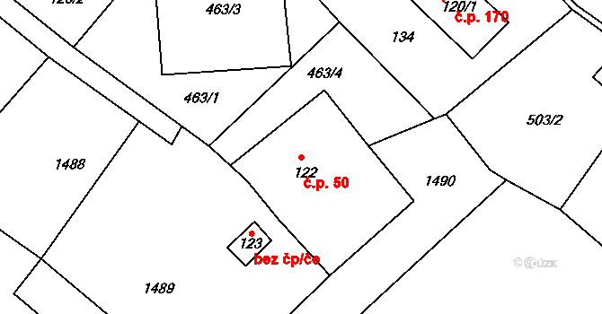 Rychnov 50, Verneřice na parcele st. 122 v KÚ Rychnov u Verneřic, Katastrální mapa