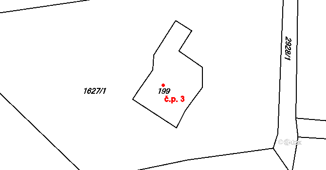 Kořenov 3 na parcele st. 199 v KÚ Polubný, Katastrální mapa