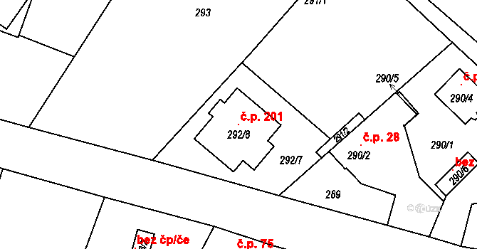 Kratonohy 201 na parcele st. 292/8 v KÚ Kratonohy, Katastrální mapa