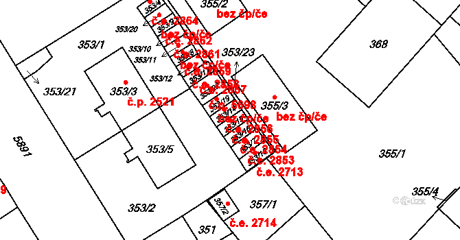 Jihlava 2855 na parcele st. 353/15 v KÚ Jihlava, Katastrální mapa