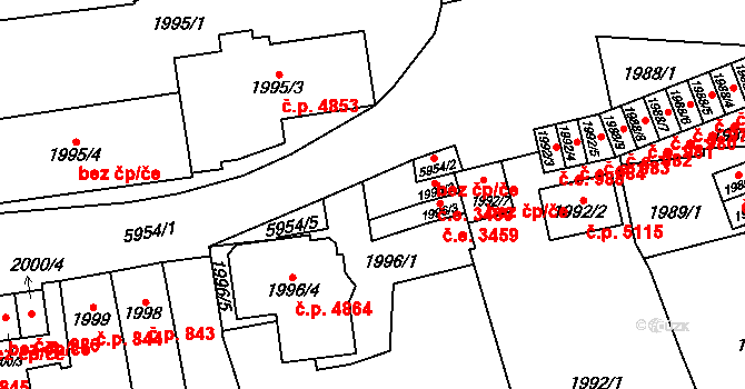 Jihlava 3460 na parcele st. 1996/2 v KÚ Jihlava, Katastrální mapa