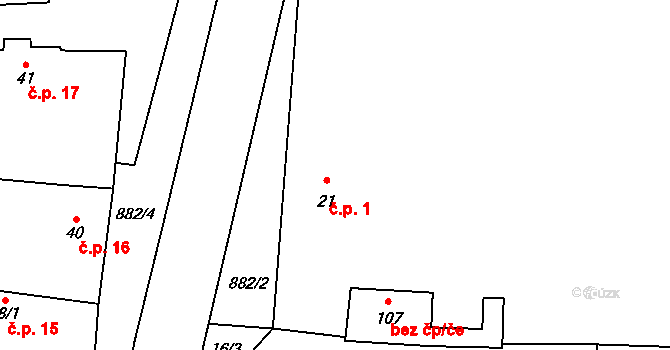 Páleč 1 na parcele st. 21 v KÚ Páleč u Zlonic, Katastrální mapa