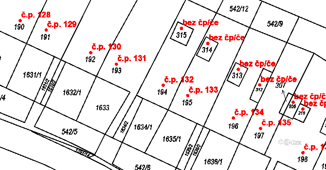 Křišťanovice 132 na parcele st. 194 v KÚ Křišťanovice, Katastrální mapa