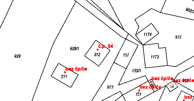 Košařiska 54 na parcele st. 312 v KÚ Košařiska, Katastrální mapa