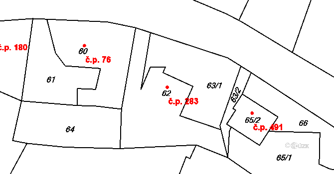 Krmelín 283 na parcele st. 62/1 v KÚ Krmelín, Katastrální mapa