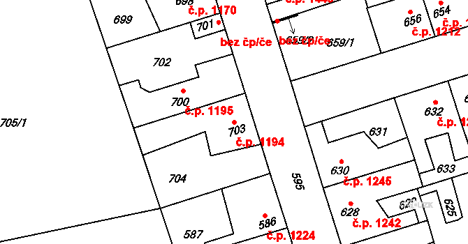 Kročehlavy 1194, Kladno na parcele st. 703 v KÚ Kročehlavy, Katastrální mapa