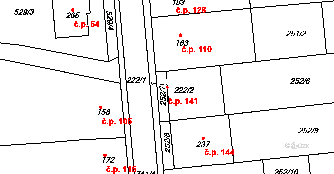 Míškovice 141 na parcele st. 222/2 v KÚ Míškovice, Katastrální mapa