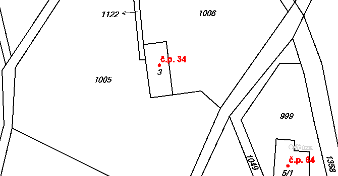 Naděje 34, Cvikov na parcele st. 3 v KÚ Naděje, Katastrální mapa