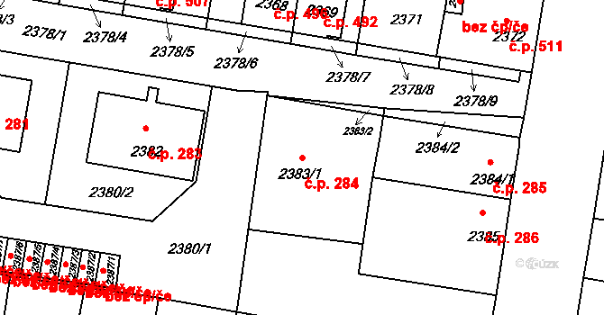 Mimoň I 284, Mimoň na parcele st. 2383/1 v KÚ Mimoň, Katastrální mapa