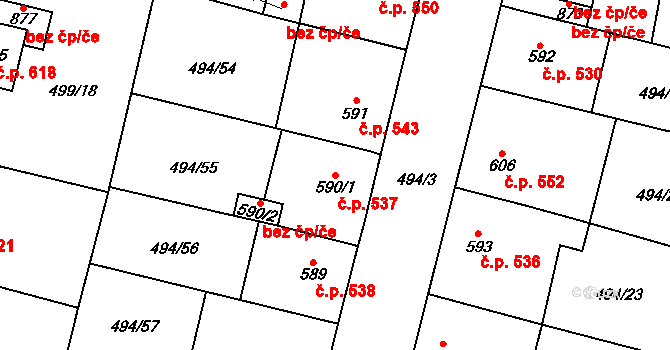 Libochovice 537 na parcele st. 590/1 v KÚ Libochovice, Katastrální mapa