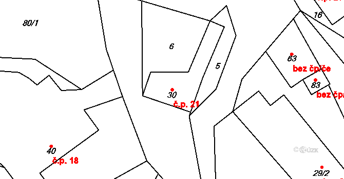 Hřmenín 21, Markvartice na parcele st. 30 v KÚ Hřmenín, Katastrální mapa