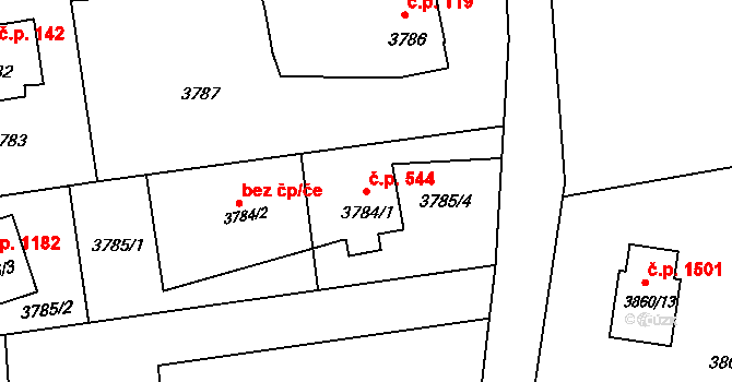 Lutyně 544, Orlová na parcele st. 3784/1 v KÚ Horní Lutyně, Katastrální mapa