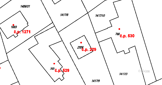 Rožnov pod Radhoštěm 229 na parcele st. 2926 v KÚ Rožnov pod Radhoštěm, Katastrální mapa