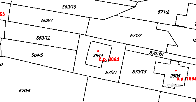 Hořice 2064 na parcele st. 3644 v KÚ Hořice v Podkrkonoší, Katastrální mapa