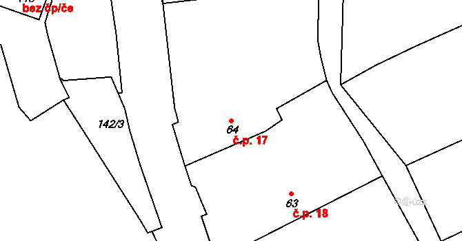 Kocelovice 17 na parcele st. 64 v KÚ Kocelovice, Katastrální mapa