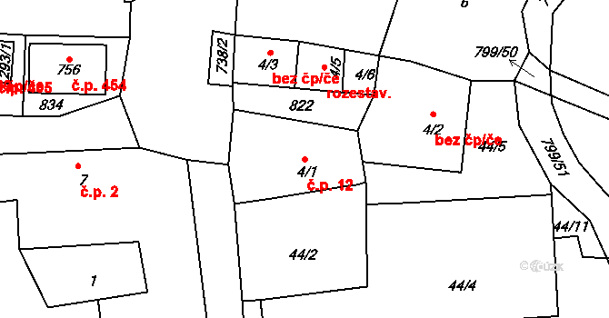 Maršov 12, Krupka na parcele st. 4/1 v KÚ Maršov u Krupky, Katastrální mapa