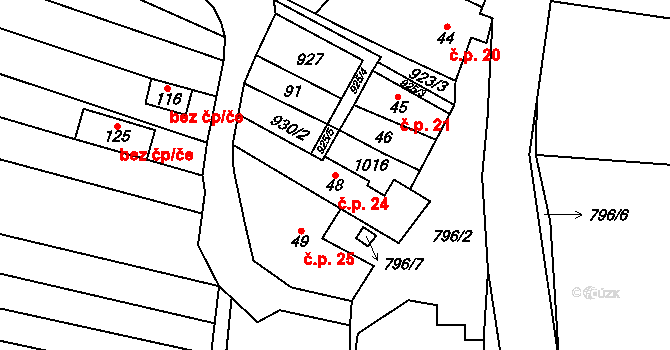Kobeřice 24, Hradčany-Kobeřice na parcele st. 48 v KÚ Kobeřice, Katastrální mapa