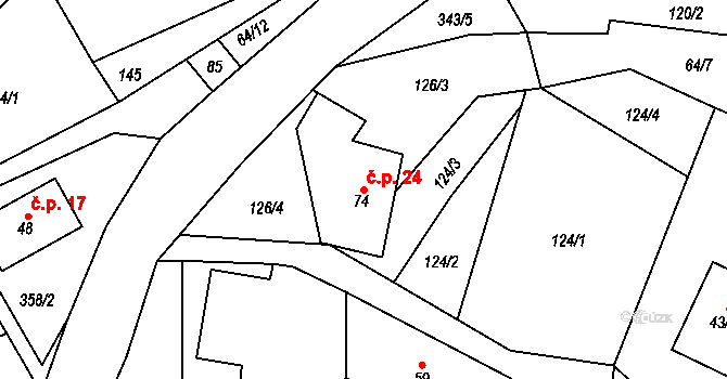 Václaví 24, Rovensko pod Troskami na parcele st. 74 v KÚ Václaví, Katastrální mapa