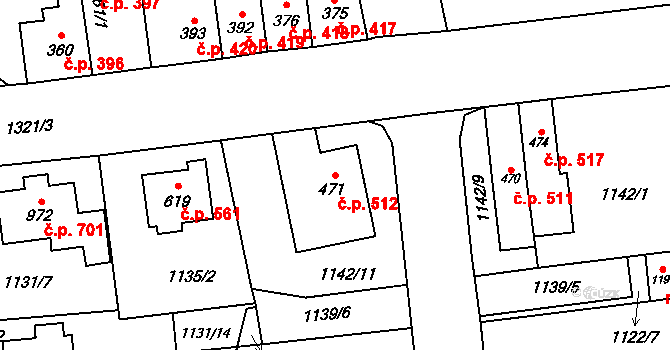 Lány 512, Svitavy na parcele st. 471 v KÚ Čtyřicet Lánů, Katastrální mapa