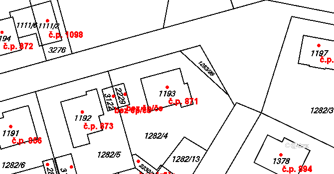 Litomyšl-Město 871, Litomyšl na parcele st. 1193 v KÚ Litomyšl, Katastrální mapa