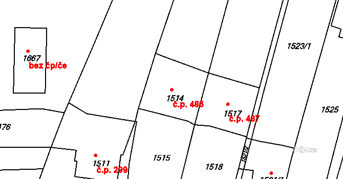 Bystrc 486, Brno na parcele st. 1514 v KÚ Bystrc, Katastrální mapa