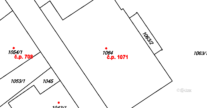 Teplice 1071 na parcele st. 1064 v KÚ Teplice, Katastrální mapa