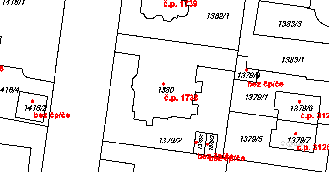 Teplice 1738 na parcele st. 1380 v KÚ Teplice, Katastrální mapa