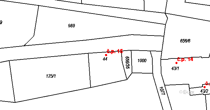 Újezd 15, Černilov na parcele st. 44 v KÚ Újezd u Hradce Králové, Katastrální mapa