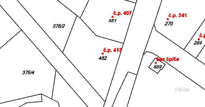 Bakov nad Jizerou 413 na parcele st. 482 v KÚ Bakov nad Jizerou, Katastrální mapa