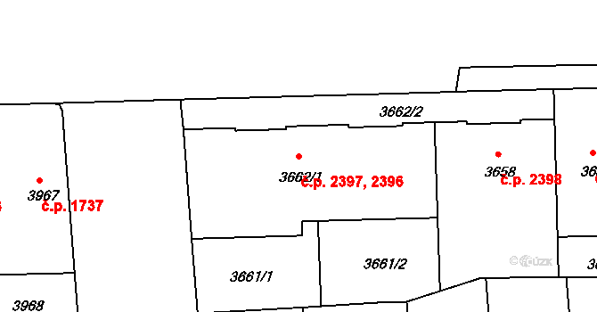 Žižkov 2396, Praha na parcele st. 3662/1 v KÚ Žižkov, Katastrální mapa
