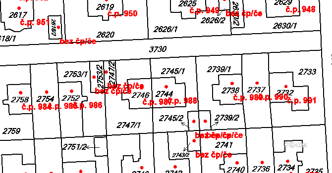Břevnov 988, Praha na parcele st. 2744 v KÚ Břevnov, Katastrální mapa