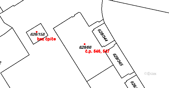 Prosek 546,547, Praha na parcele st. 628/66 v KÚ Prosek, Katastrální mapa