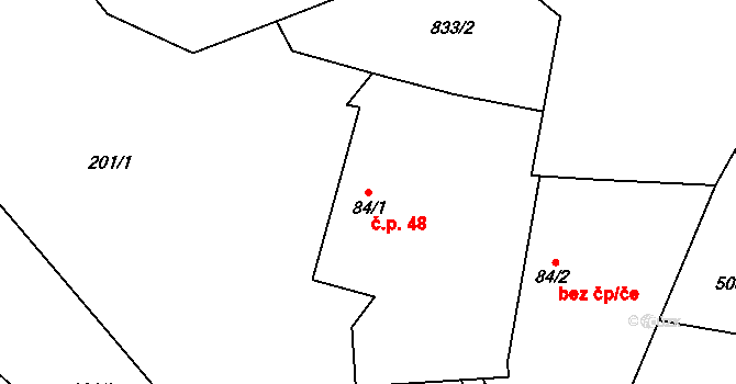 Kohoutov 48 na parcele st. 84/1 v KÚ Kohoutov, Katastrální mapa