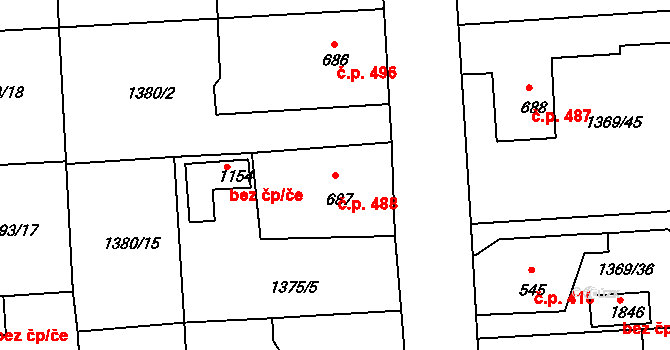 Rožmitál pod Třemšínem 488 na parcele st. 687 v KÚ Rožmitál pod Třemšínem, Katastrální mapa