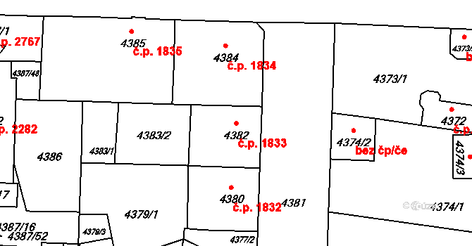 České Budějovice 3 1833, České Budějovice na parcele st. 4382 v KÚ České Budějovice 3, Katastrální mapa