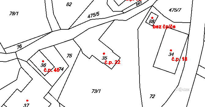 Ždírnice 22, Horní Olešnice na parcele st. 35 v KÚ Zadní Ždírnice, Katastrální mapa
